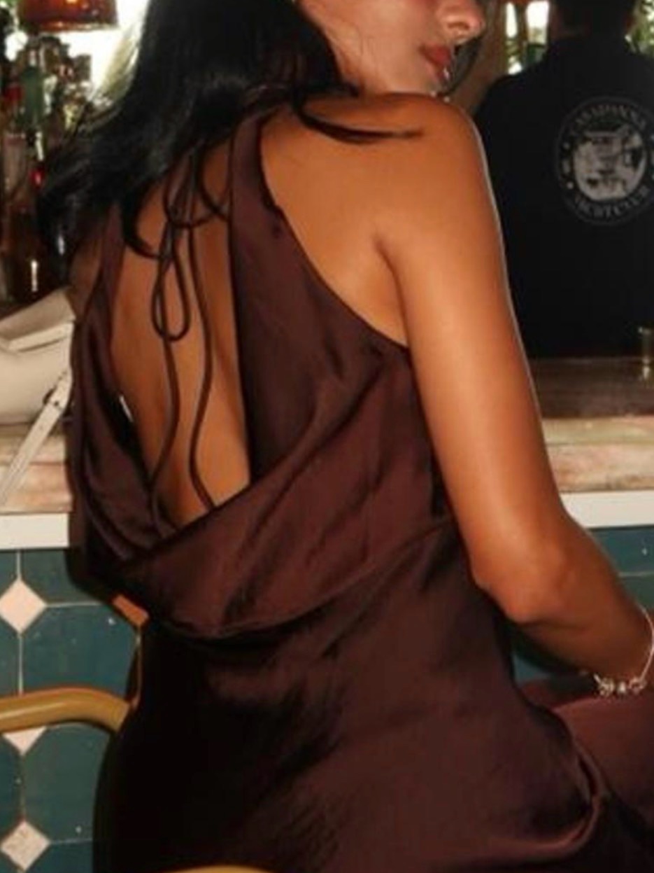 Zara Satin Cowl-Neck Maxi Dress - Brown — image 3 of 4